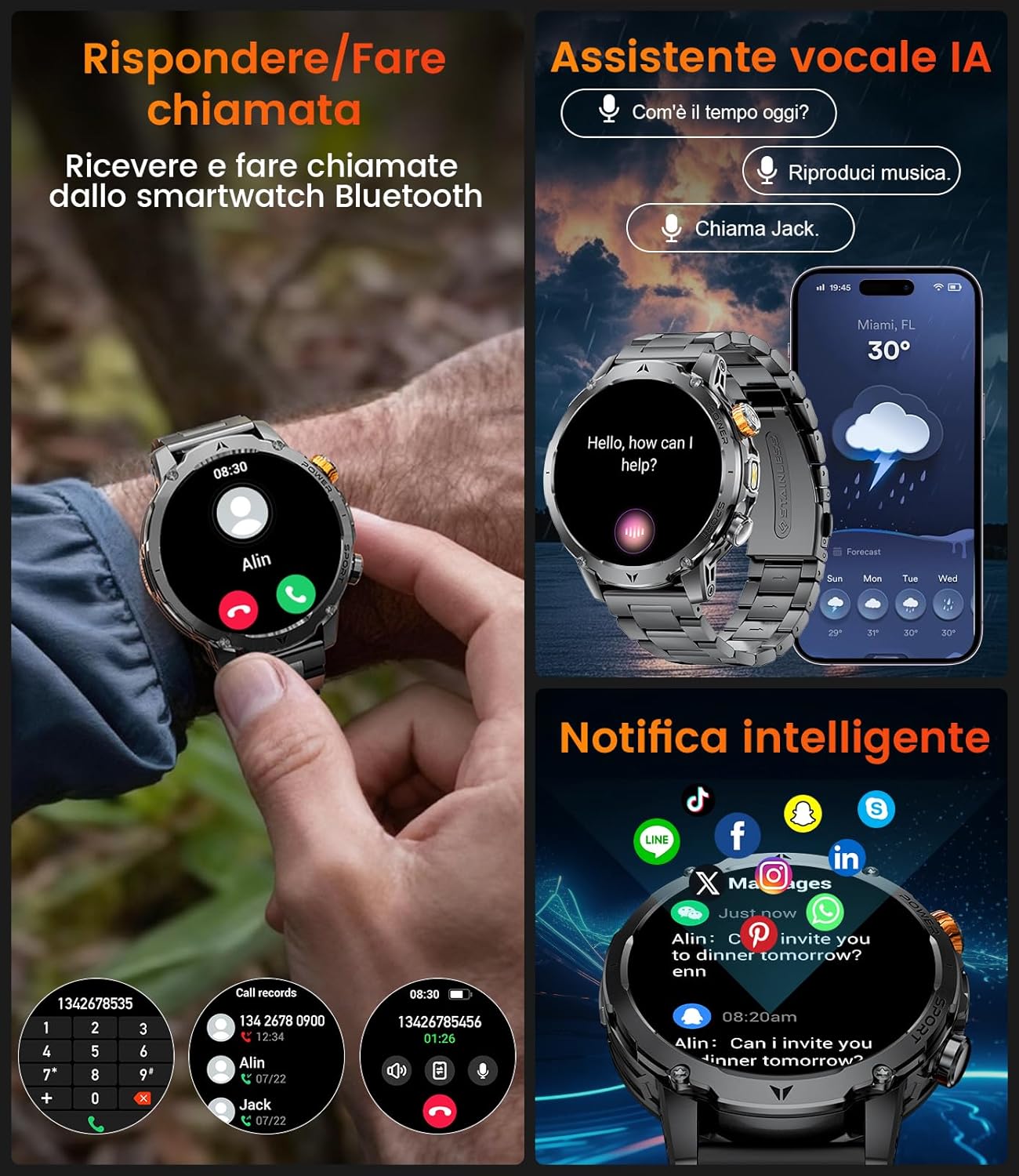 Detalle de LIGE Smartwatch Uomo EF24 con batteria da 1000mAh, display 1,7" e chiamate Bluetooth