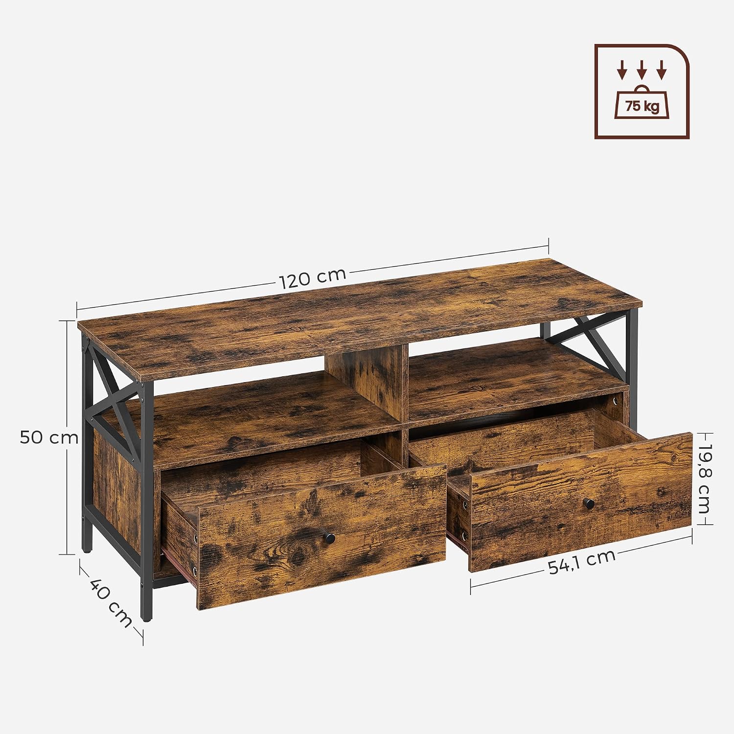 Thumbnail 2 de VASAGLE TV Cabinet TV Unit for 55-Inch TV – Rustic Industrial 120x40x50 cm (LTV300B01)