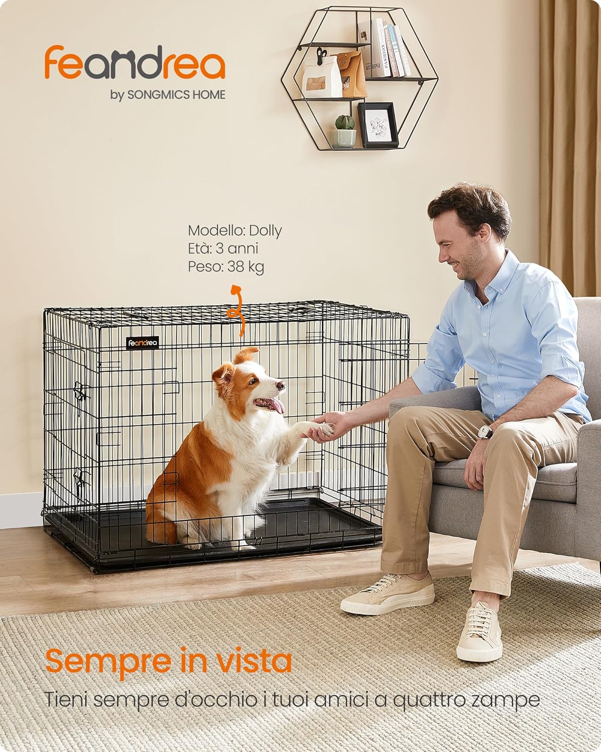 Detalle de Feandrea Gabbia per Cani Pieghevole XL 107 x 70 x 77,5 cm, 2 Porte, Vassoio Rimovibile – Nero PPD42H