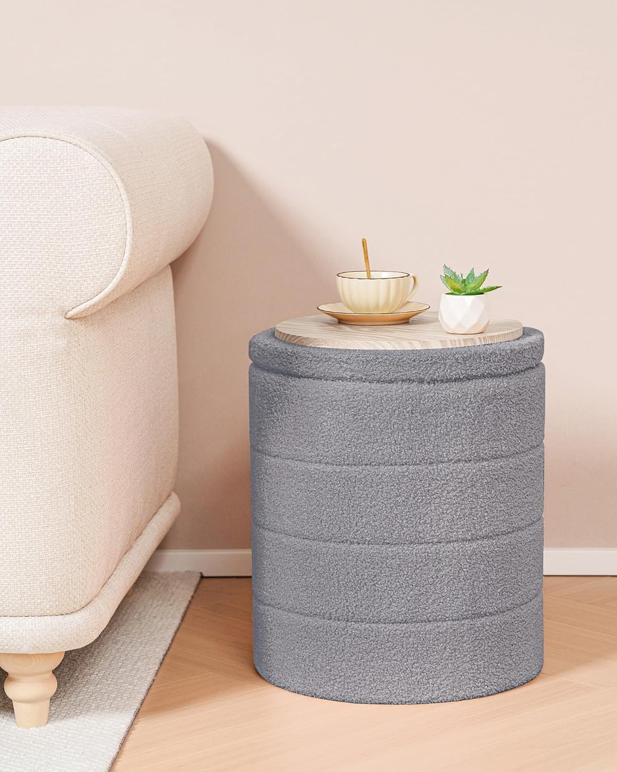 Thumbnail 1 de Bonlife Boucle Ottoman Storage Sherpa Footstool with Folding Storage, Grey (37x37x45 cm)