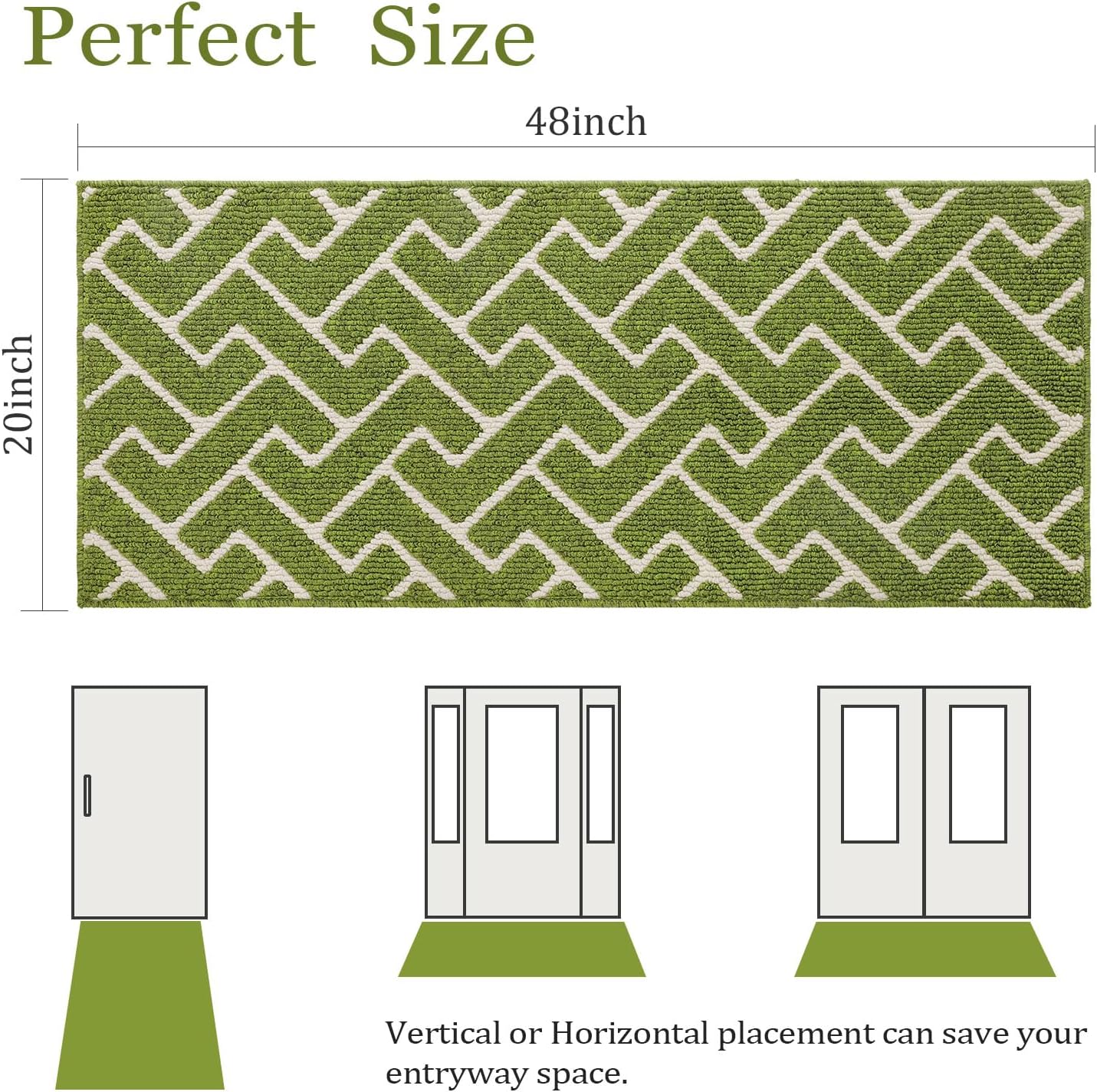 Detalle de hicorfe Indoor Doormat (Sage Green) 20" x 31.5" TPR Non-Slip, Low-Profile Washable Entryway Mat