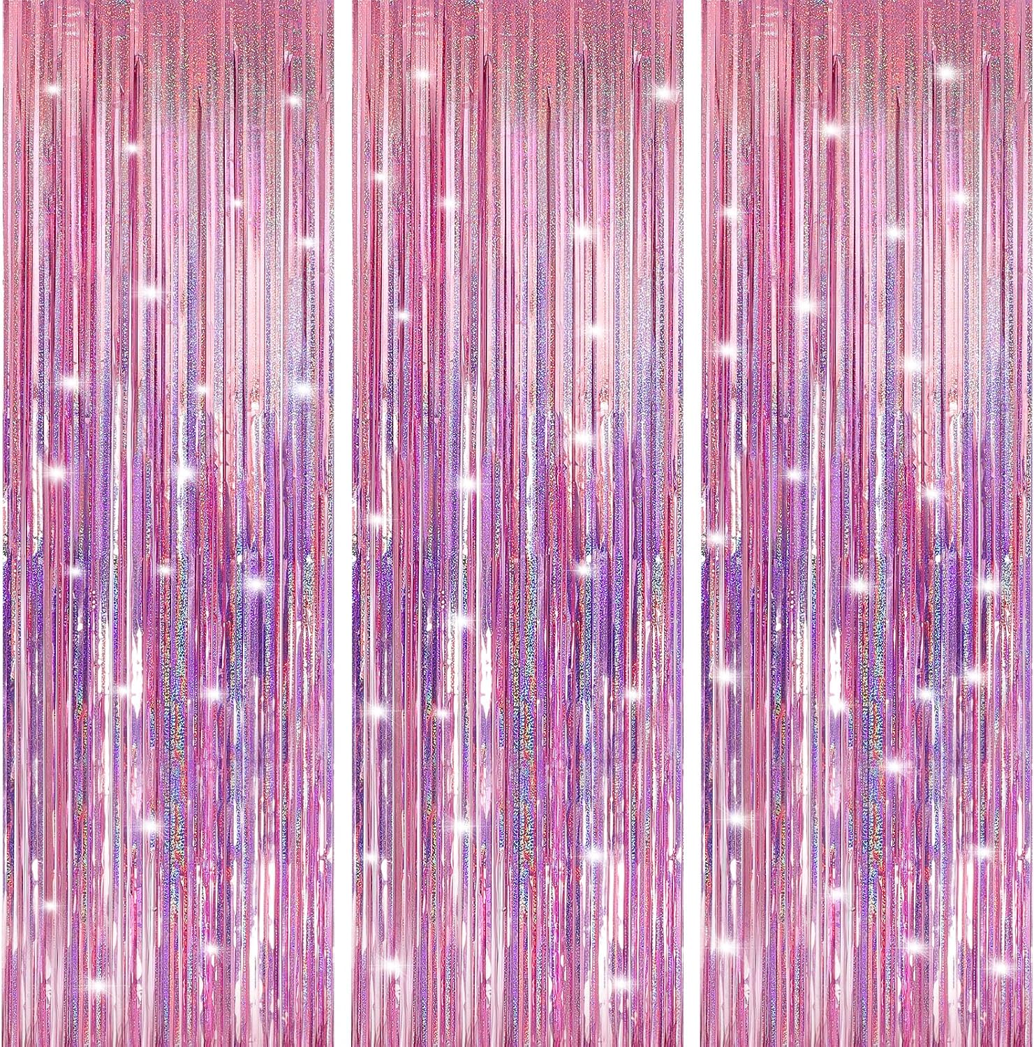 Detalle de Crosize 7 Pack Laser Pink Foil Fringe Backdrop Curtains