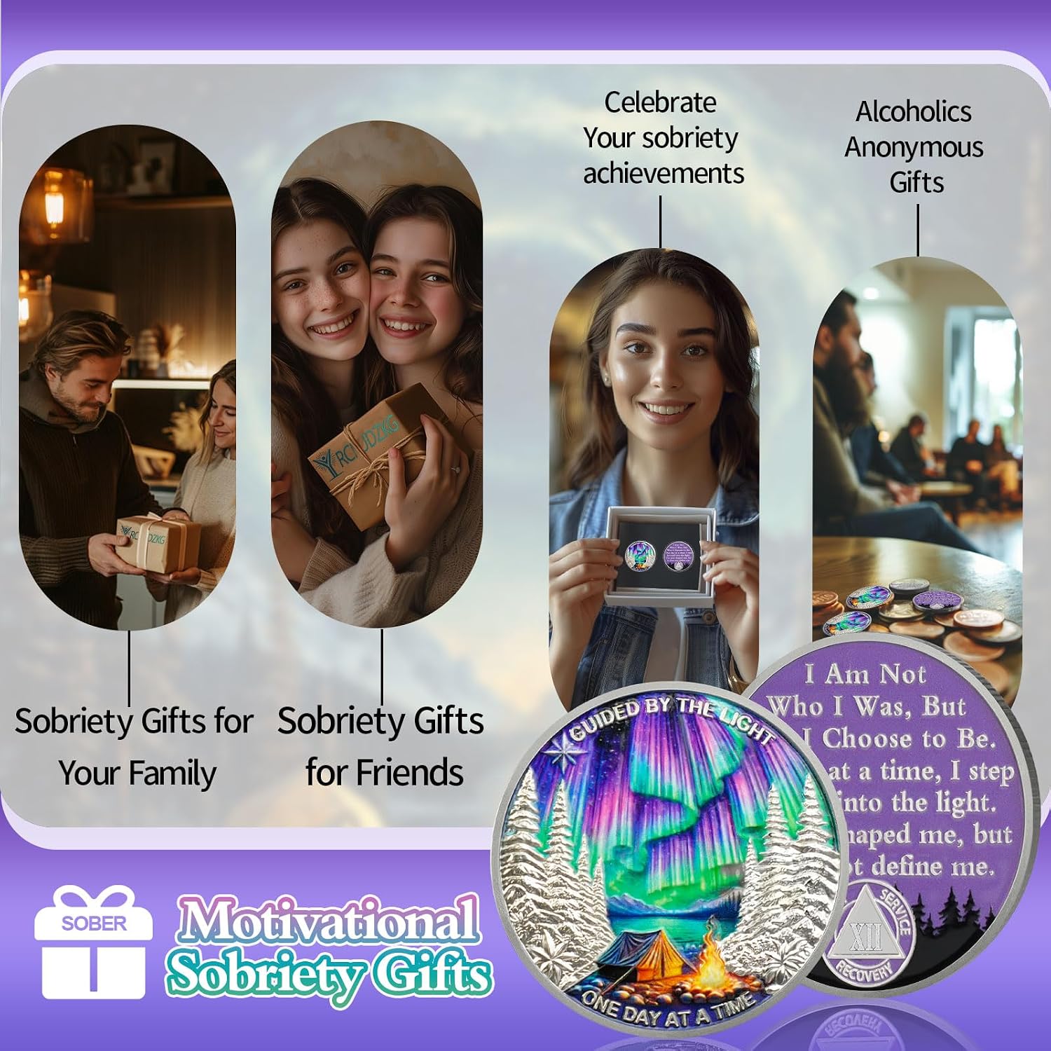Thumbnail 5 de YRCKUDZKG Guided by Northern Light 12 Year Sobriety Coin, AA Medallion