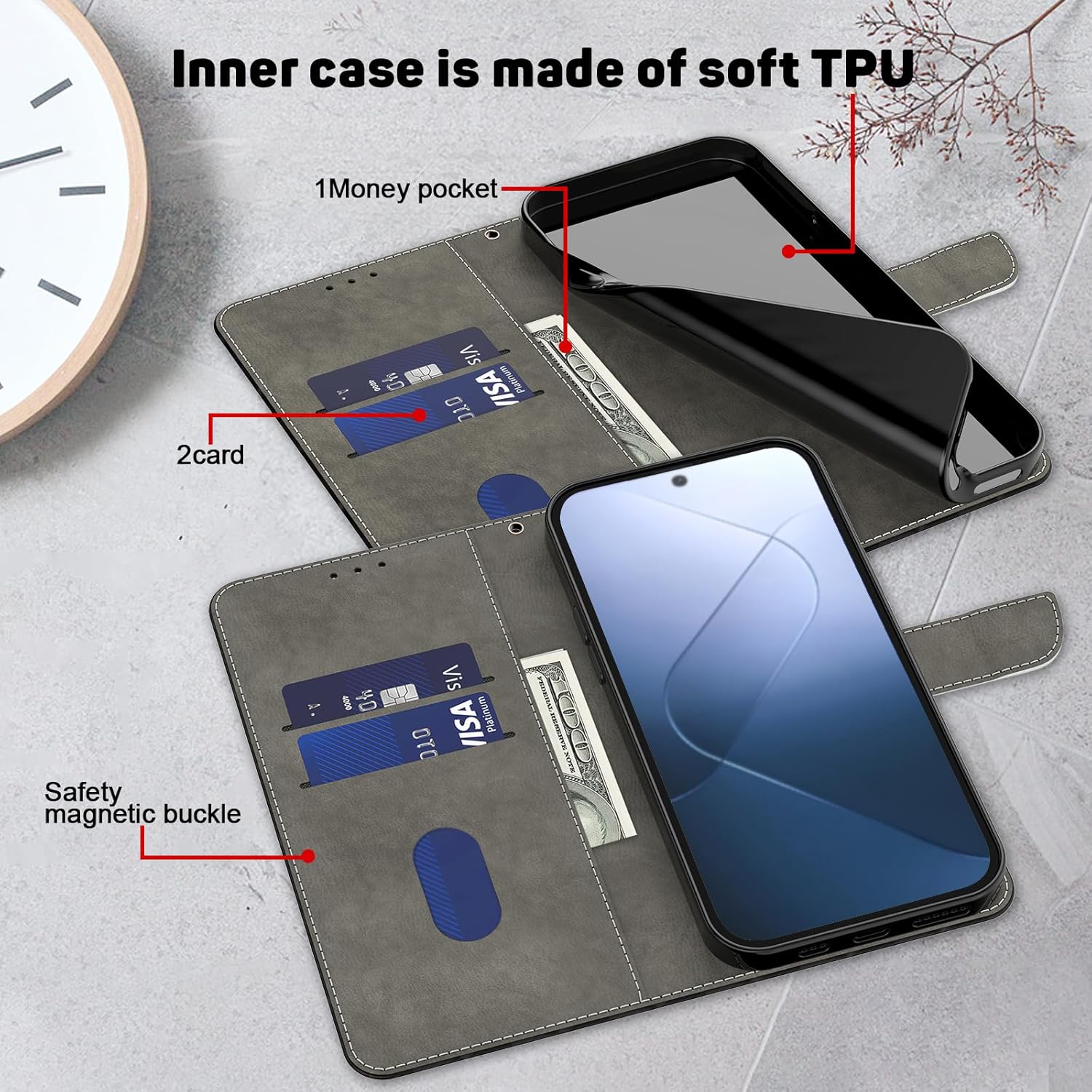 Thumbnail 2 de BOLELAW Hülle für Samsung Galaxy A05s – PU-Leder Wallet Case mit Magnetverschluss, Standfunktion und Kartenfächern