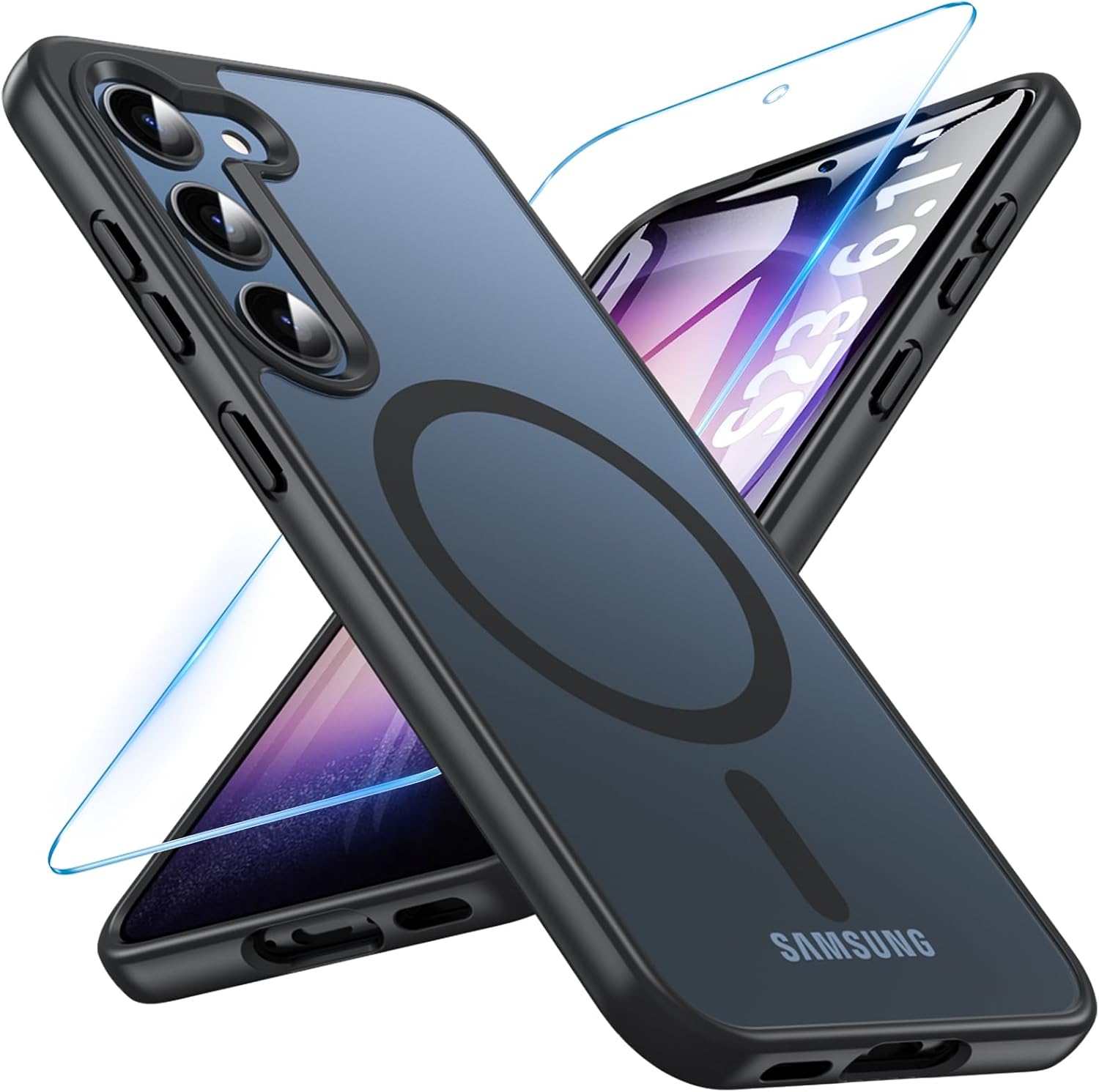 Detalle de Magnetische Hülle für Samsung Galaxy S23 mit Panzerglas-Displayschutz & MagSafe-Design (matt, schwarz)