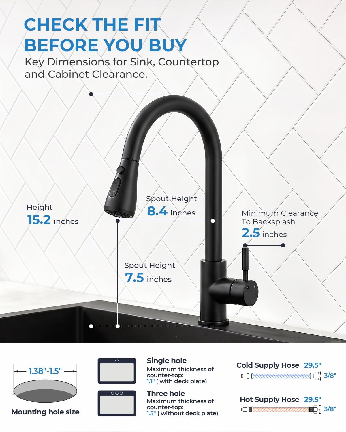 Thumbnail 6 de VFAUOSIT 06MBV Black Kitchen Faucet with Pull-Down Sprayer, 3 Modes