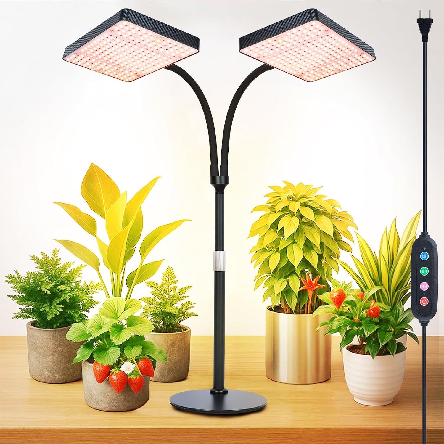 Detalle de FECiDA Zinqolay Tabletop Grow Light, 2 Heads, Full Spectrum, 5-Mode Timer