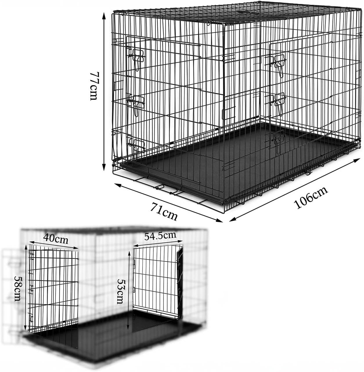 Thumbnail 4 de Lionto Caisse de Transport pour Chiens et Chats – Cage Polyvalente avec bac en plastique hygiénique et cloison, 106x71x77 cm, noir