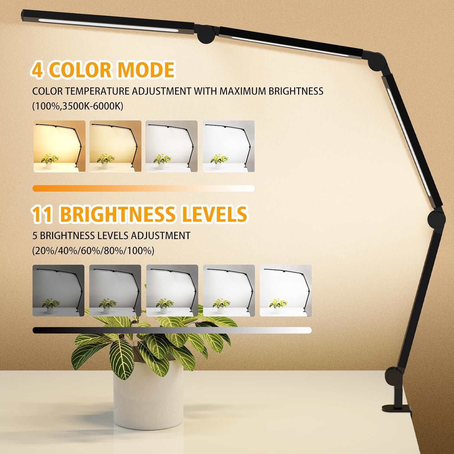 Detalle de AILBTON LED Desk Lamp Clip-On, Four Sections, Four Colour Temperatures