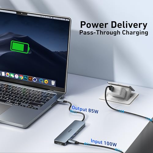 Detalle de BENFEI HUB USB C 7 en 1 con HDMI 4K60Hz, carga 100W y lector SD/TF