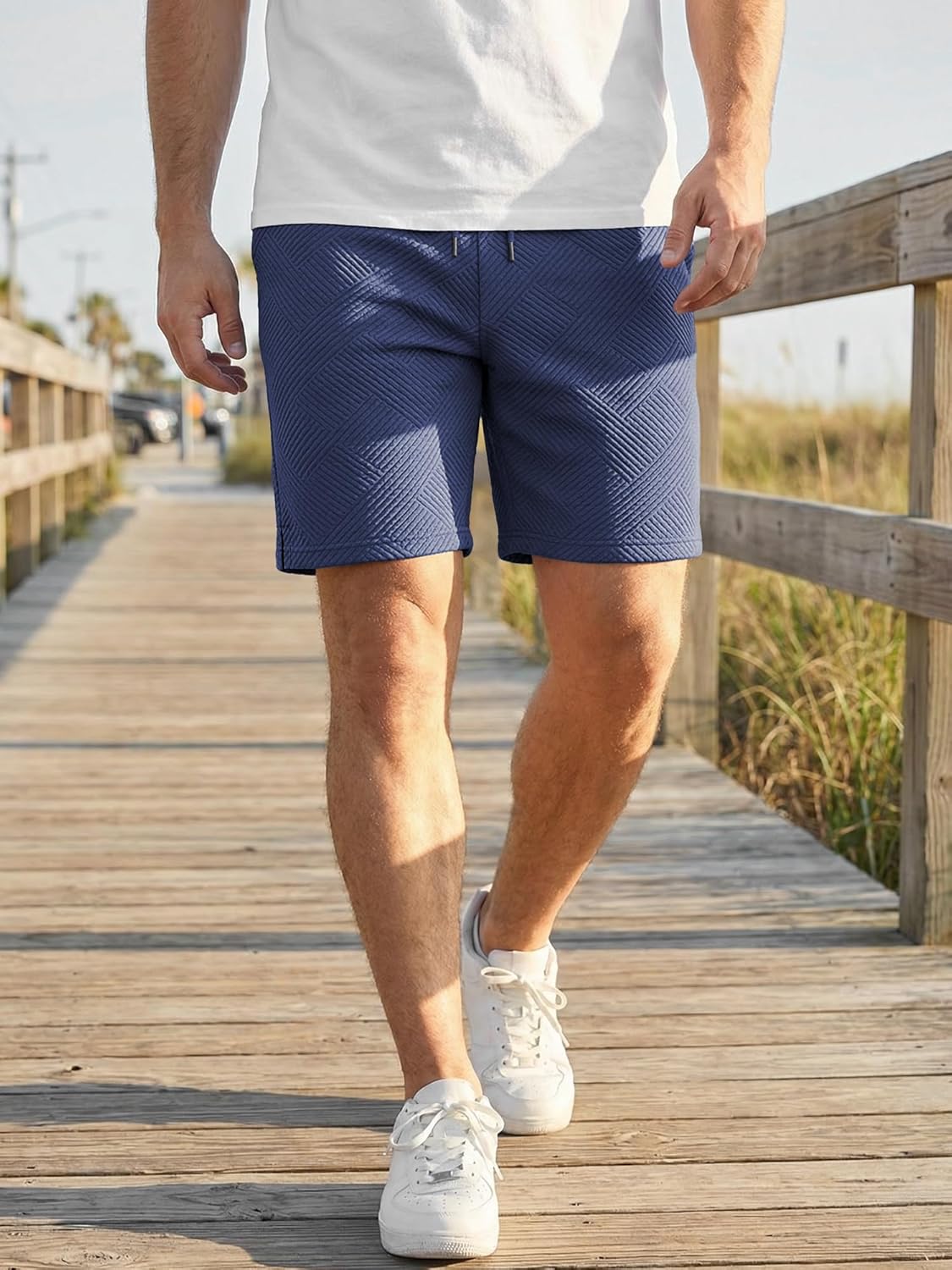 Detalle 2 de JMIERR Herren Textur Kurze Hosen mit 3 Taschen – Sommer 2026, lockerer Fit, elastischer Bund