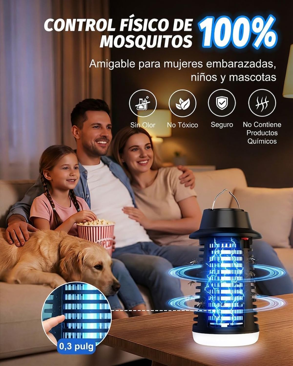 Detalle 2 de Mata Mosquitos Eléctrico Molxss: Lámpara Antimosquitos para Interior y Exterior