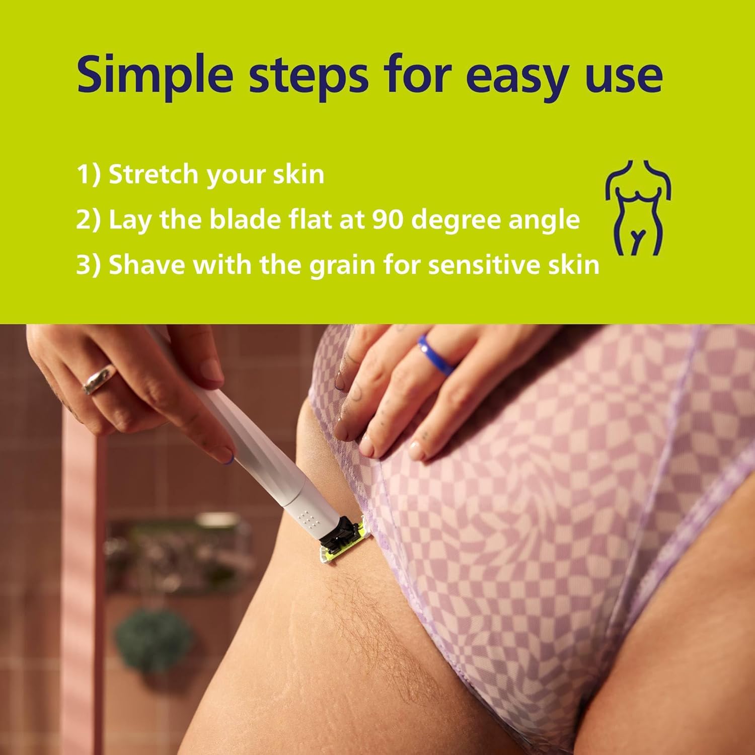 Detalle de Philips OneBlade Intimate QP1924/28: Trim, shave and protect sensitive skin with a flexible approach