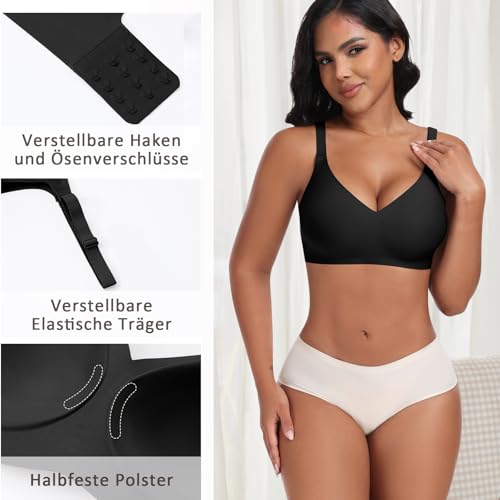 Detalle 2 de Jiuday BH ohne Bügel Push Up Bustier mit V-Ausschnitt – nahtloser, gepolsterter Bralette für sicheren Halt