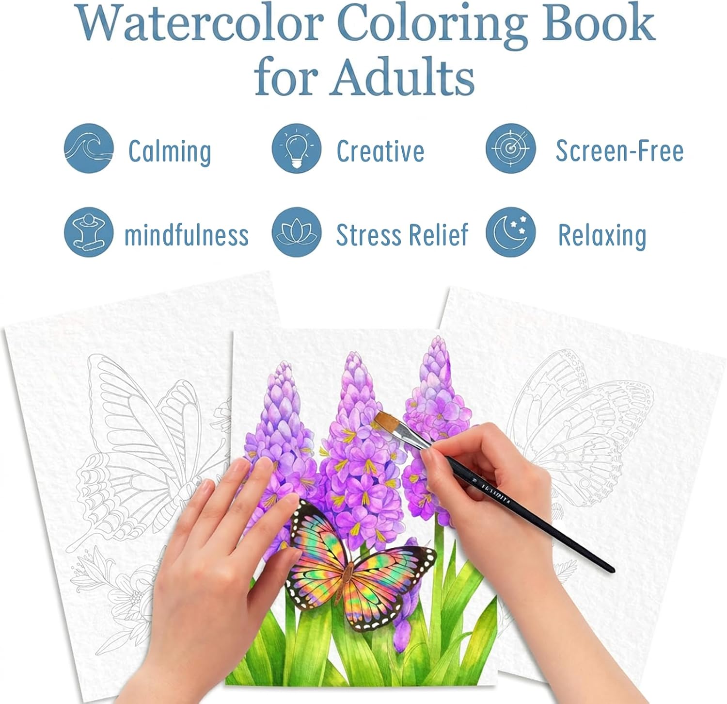 Thumbnail 6 de apolyone PKNB2025-1 Butterfly Watercolor Coloring Book, 100% Cotton 300gsm A4