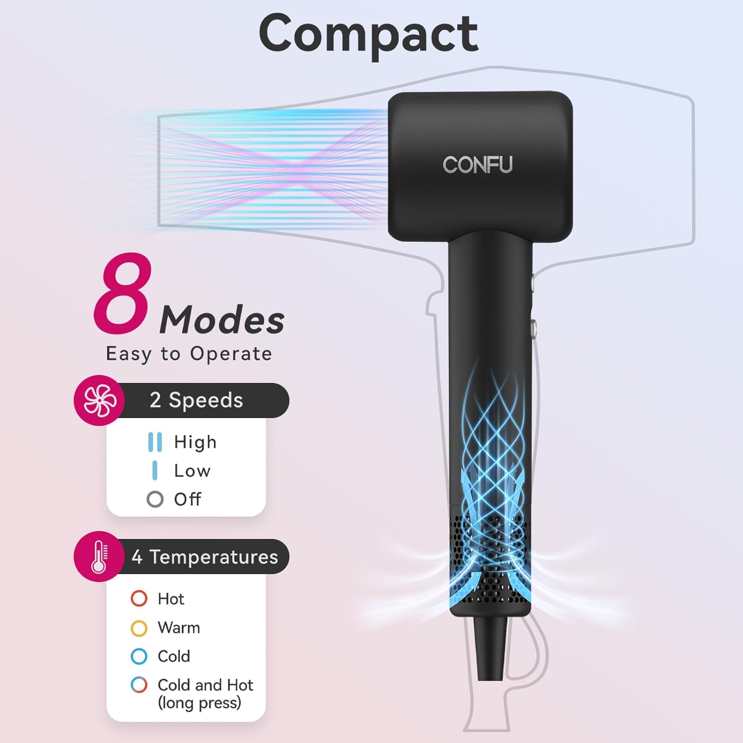 Detalle de CONFU Hair Dryer with 110,000 RPM Brushless Motor and Magnetic Diffuser