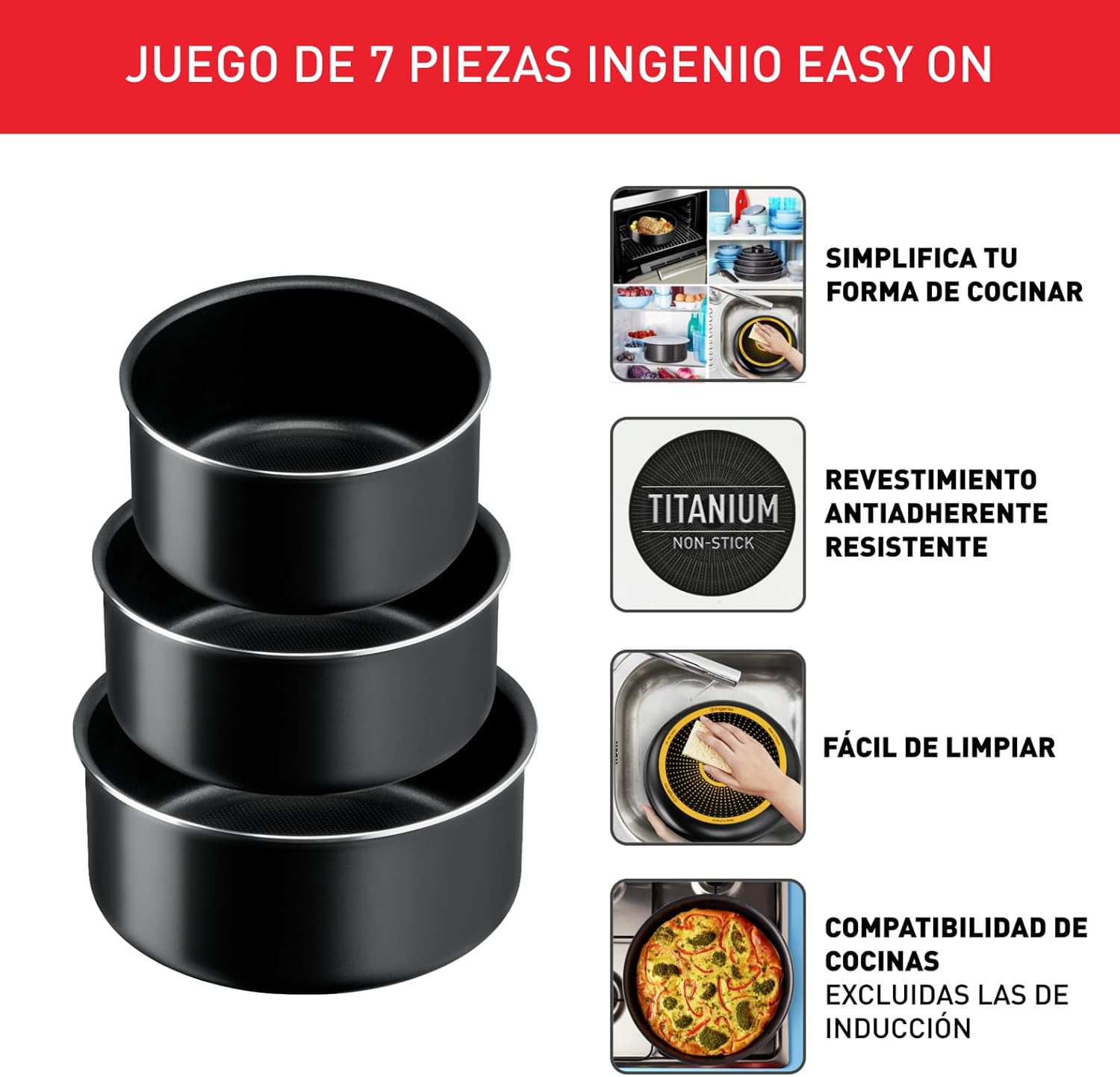 Detalle de Tefal Ingenio Easy On juego de 3 cazos 16/18/20 cm