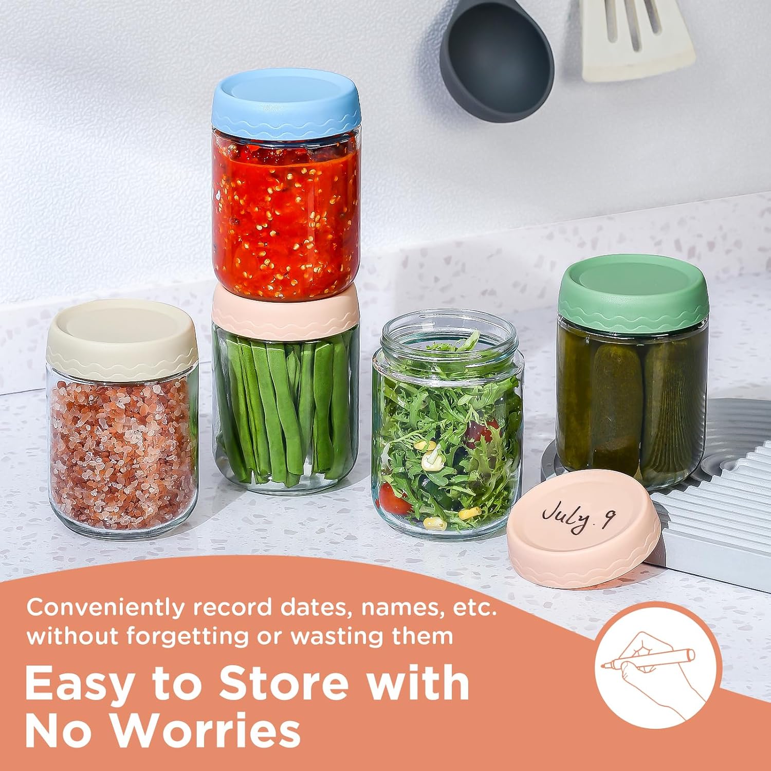 Thumbnail 4 de DRKIO 16 oz Overnight Oats Glass Storage Jars with Airtight Lids (6-Pack)