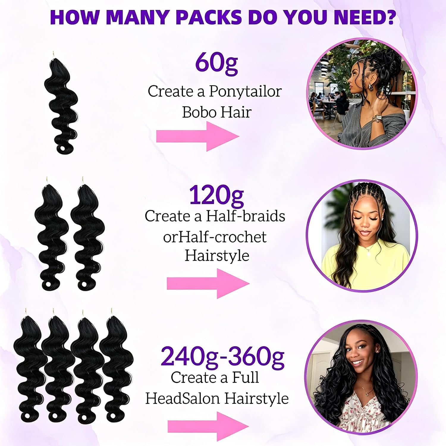 Detalle 2 de Body Wave Feather Crochet Human Hair Extensions - 2 Pack, 16 inch, 120g