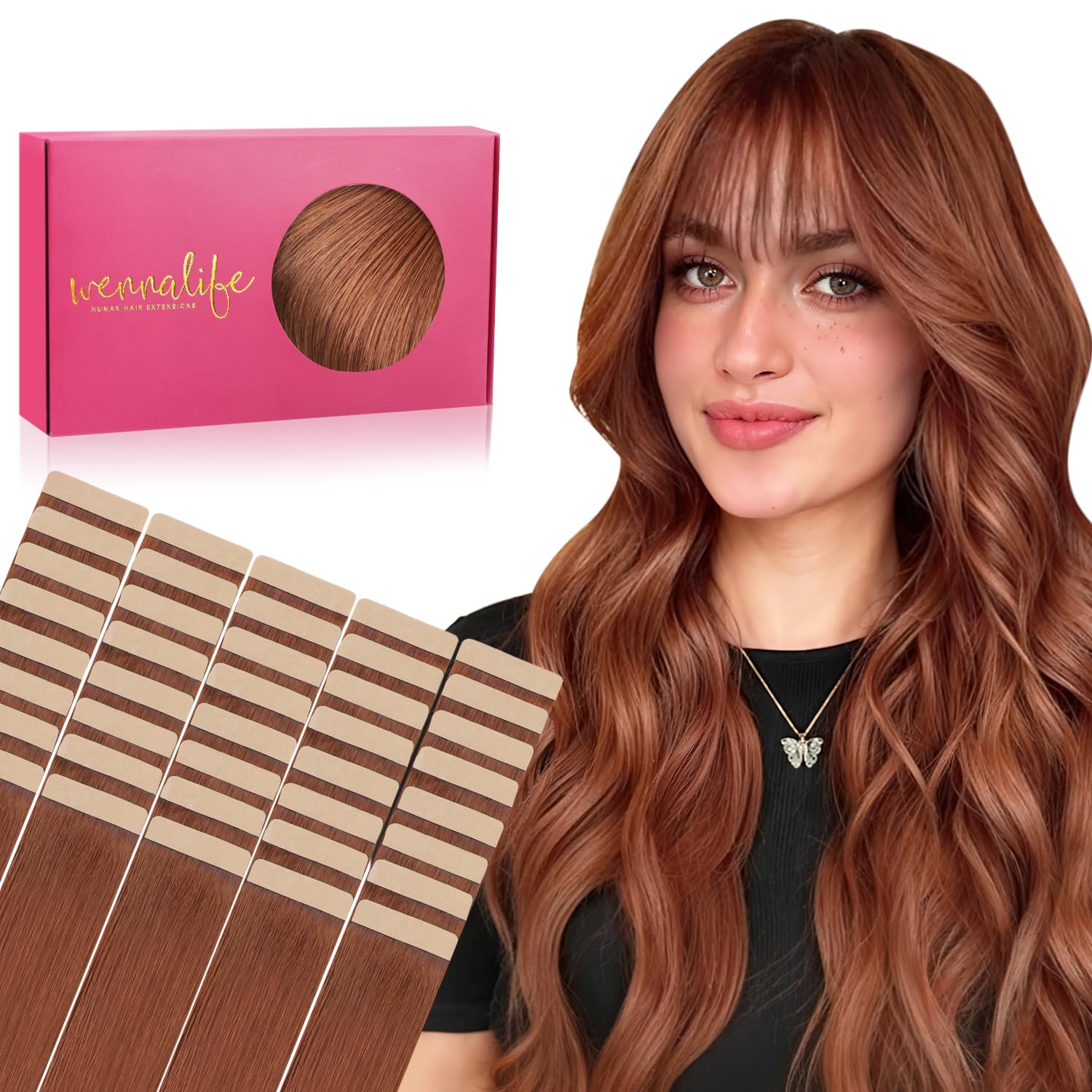 Detalle de WENNALIFE Cinnamon Copper Tape Extensions
