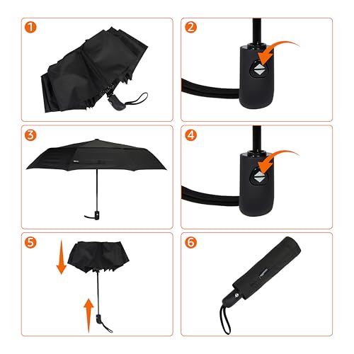 Detalle 2 de Amazon Basics Ombrello da viaggio compatto automatico antivento, 28 cm, nero