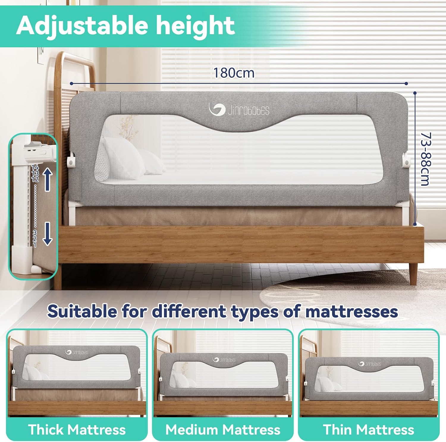 Detalle 2 de Jinrobabes Bed Rails for Toddlers 180cm