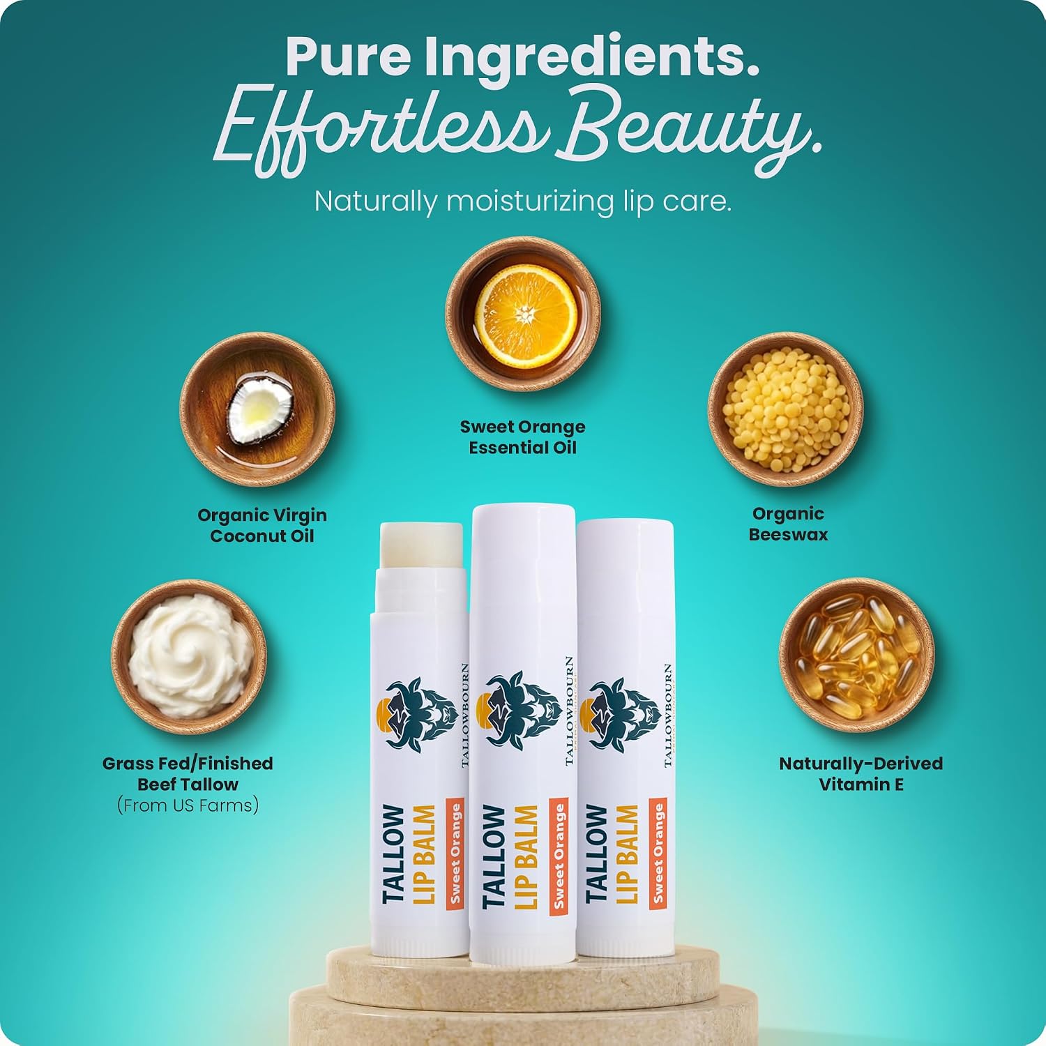 Thumbnail 3 de Tallowbourn Grass-Fed Beef Tallow Lip Balm 3-Pack, Sweet Orange