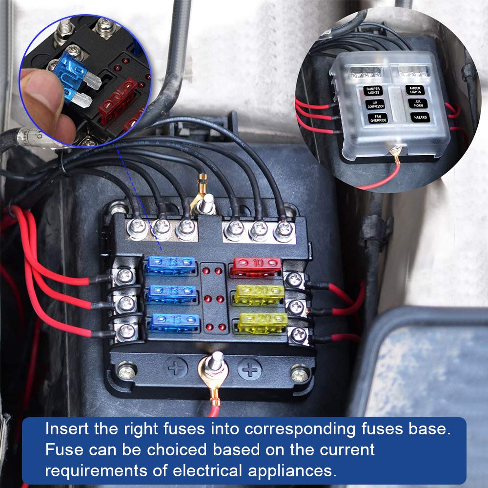 Thumbnail 2 de Boîte à Fusibles 6 Voies avec Bus Négatif et Indicateurs LED – 12V/24V, 16 Fusibles