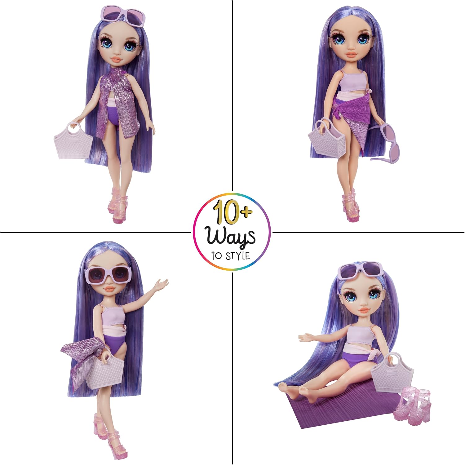 Detalle 2 de Rainbow High Swim & Style 507314-EUC – lalka Violet 28 cm z chustą do stylizacji