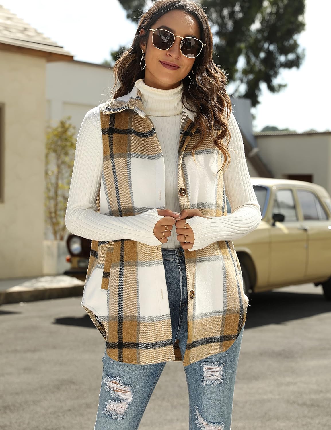 Detalle de Tanming Women's Plaid Vest, Brushed Flannel