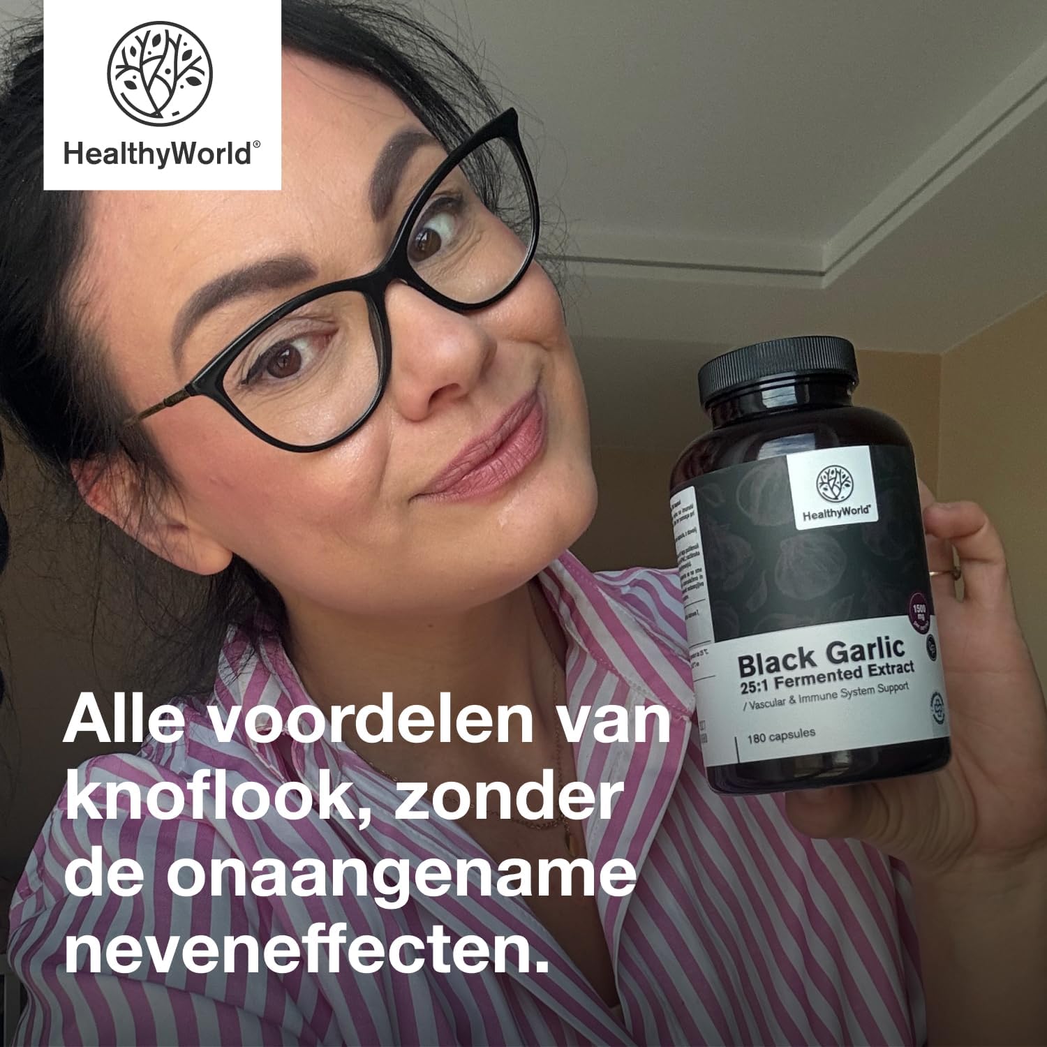 Detalle 2 de HealthyWorld Zwarte knoflook 1500 mg, 180 capsules, extract 25:1