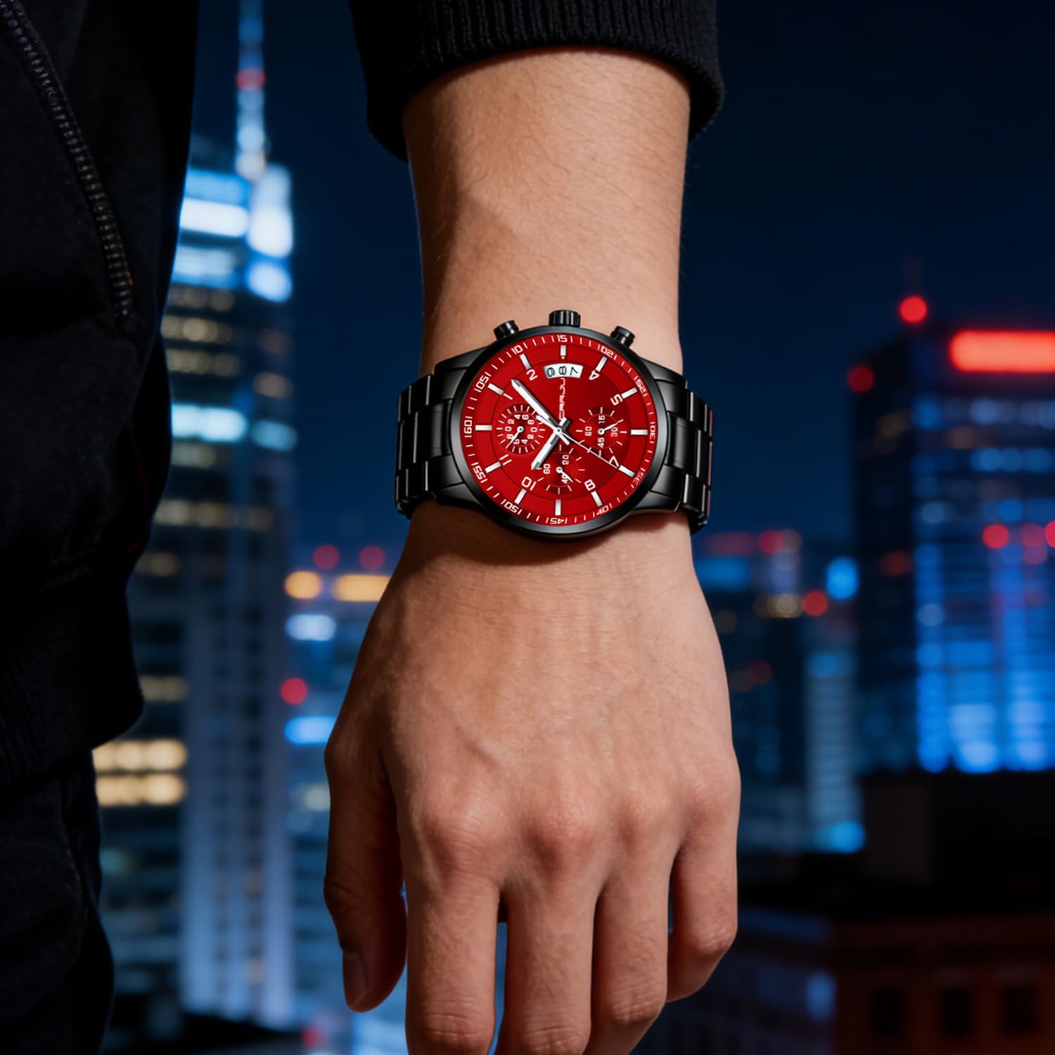 Thumbnail 2 de CRRJU Herren Uhr wasserdichte Chronographenarmbanduhr aus Edelstahl mit Kalender (Quarz)