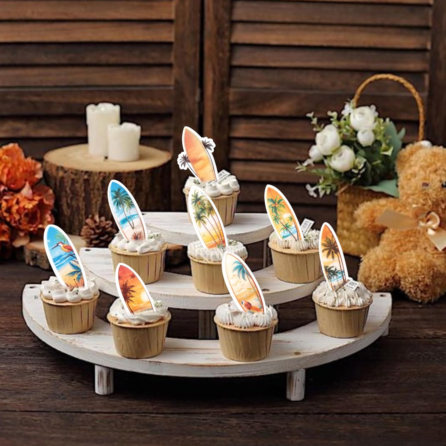 Thumbnail 2 de Essbar 60 Stück Surfbrett-Kuchen-Deko aus Waffel-Reispapier (essbare Cupcake Toppers) für Sommer-Themen
