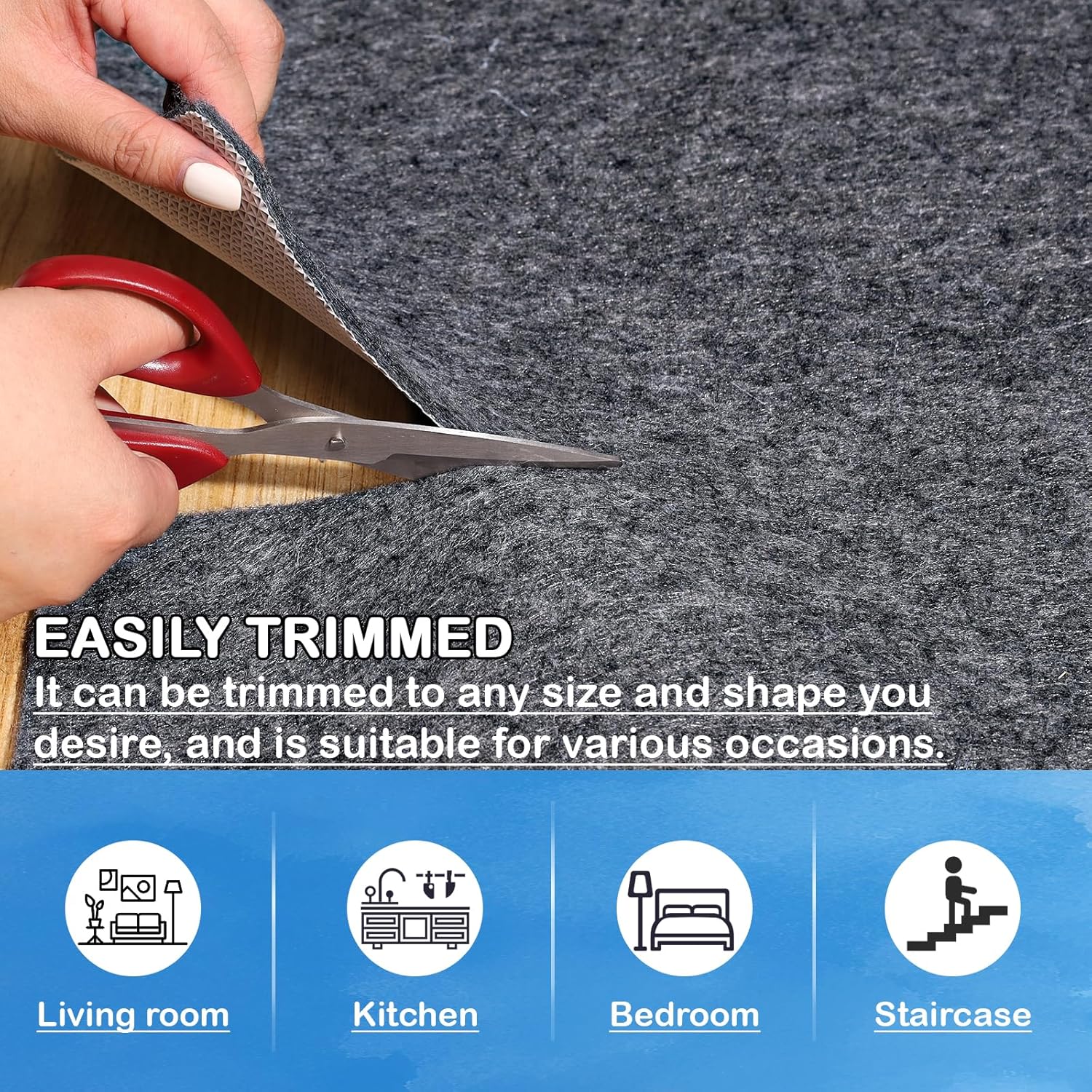 Thumbnail 5 de Non-Slip Rug Pads 8 x 10 ft Waterproof Felt + TPR Non-Skid Rug Pad for All Floors