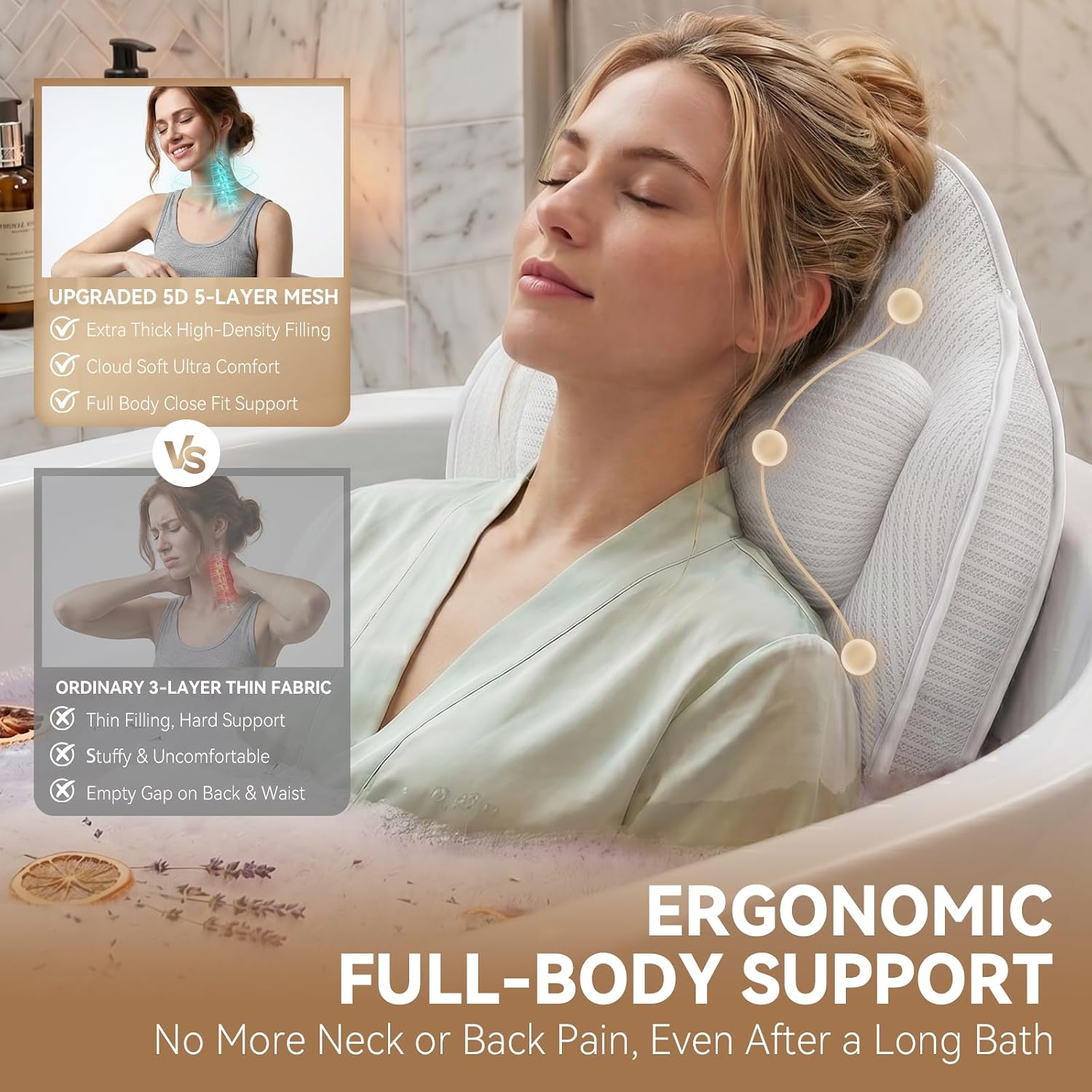 Detalle de Poemland Bath Pillow for Tub: Extra Thick Full-Body Cushion with 144 Suction Cups