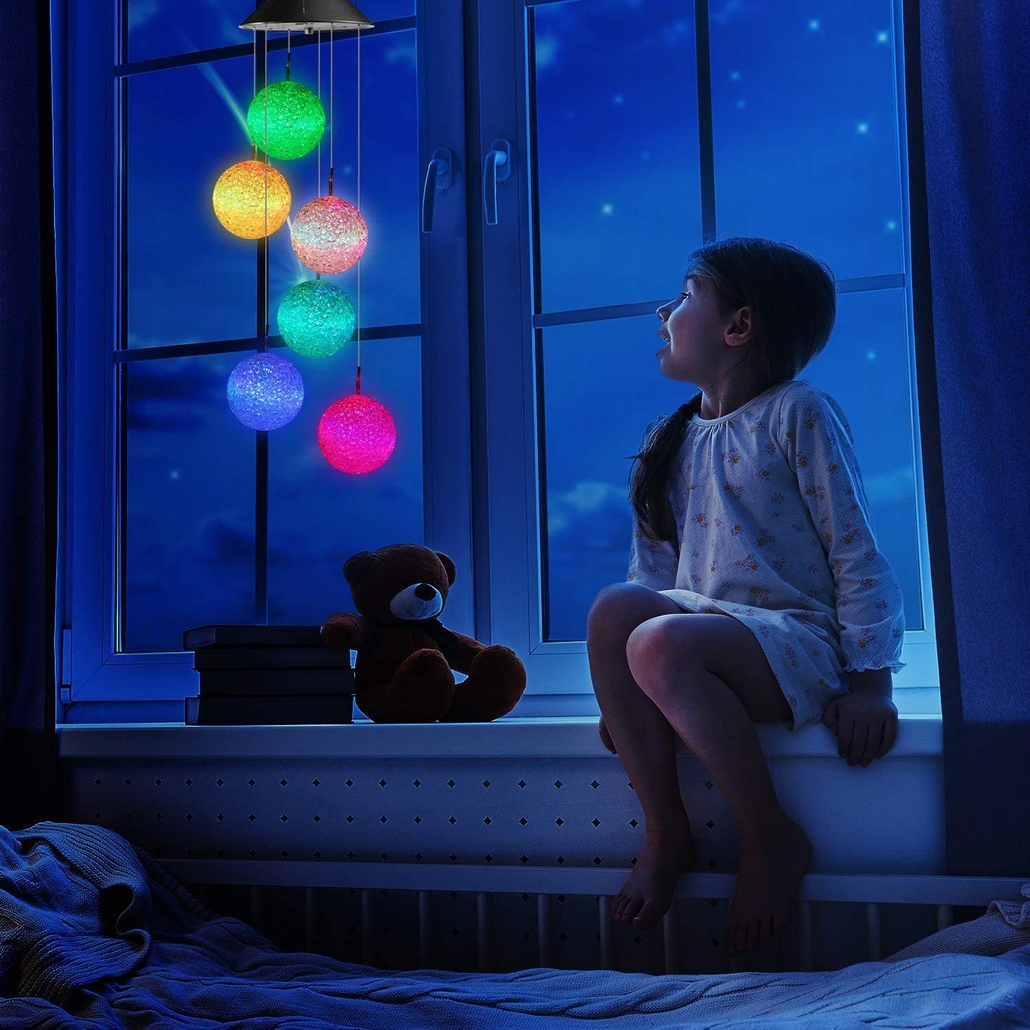 Detalle de Qedertek Windspiele für Draußen – LED-Schmetterlinge mit Solarbetrieb und Farbwechsel