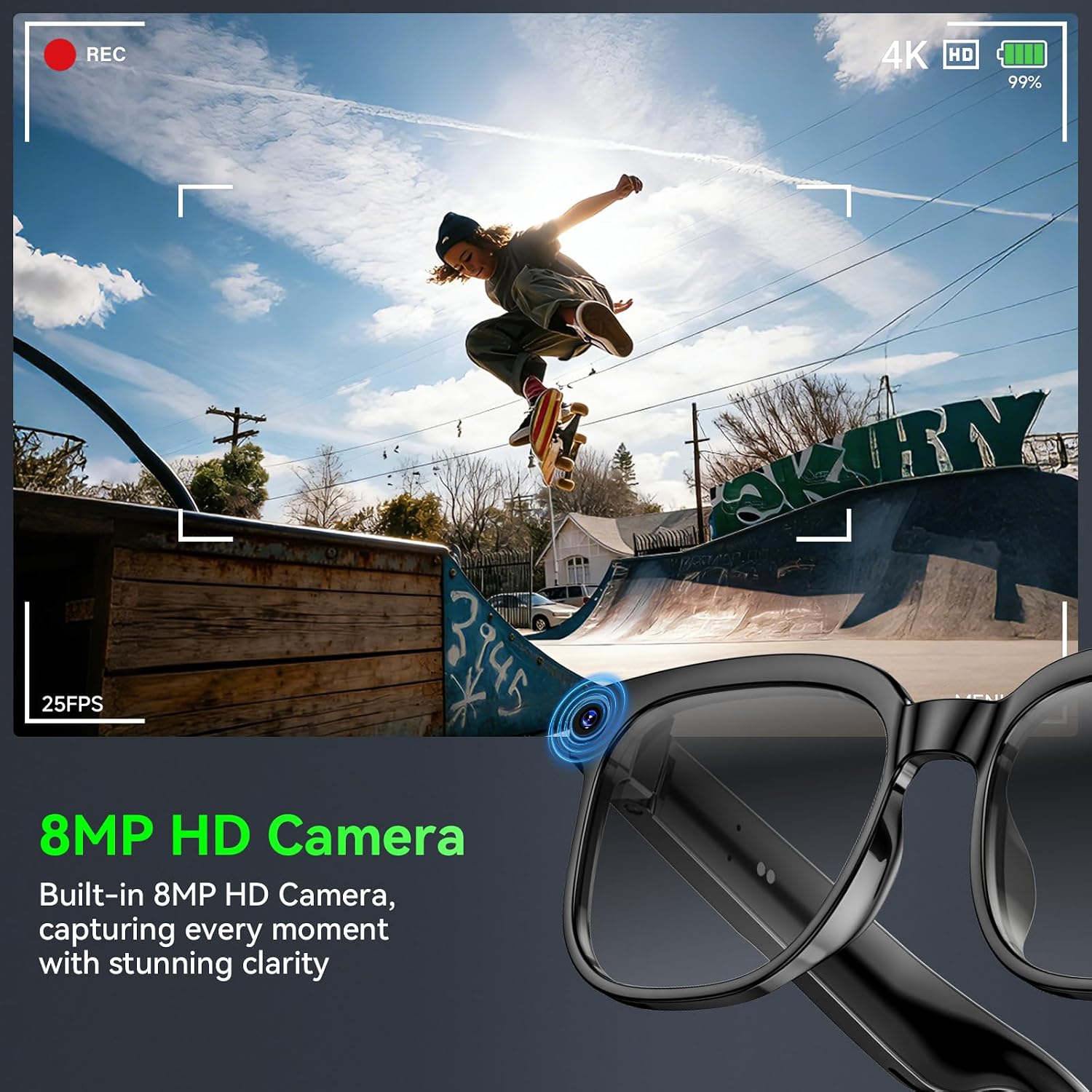 Detalle de AI Smart Glasses with 8MP Camera, AI Object Recognition and Real-Time Translation