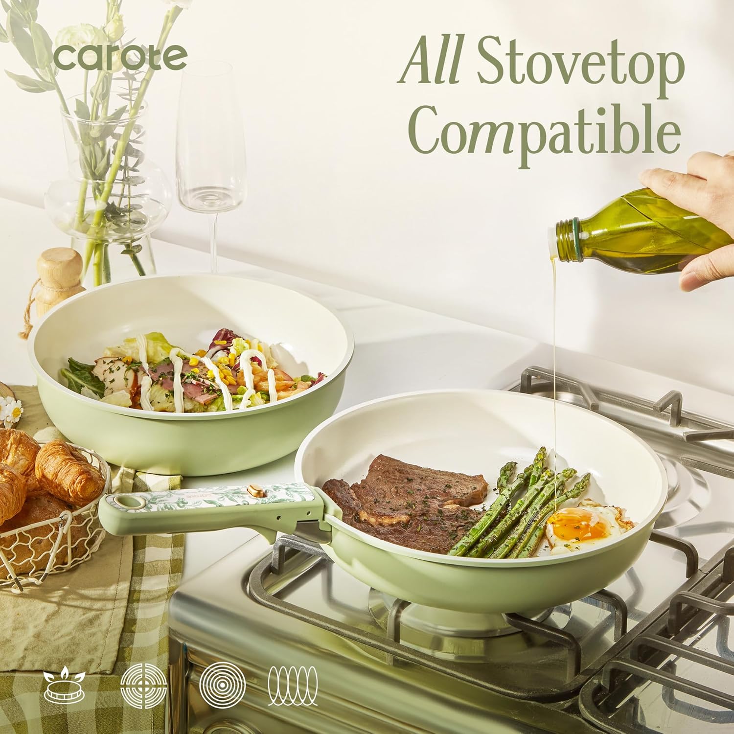 Thumbnail 3 de CAROTE 25-Piece Ceramic Cookware Set with Detachable Handles (PFAS Free, Nonstick)