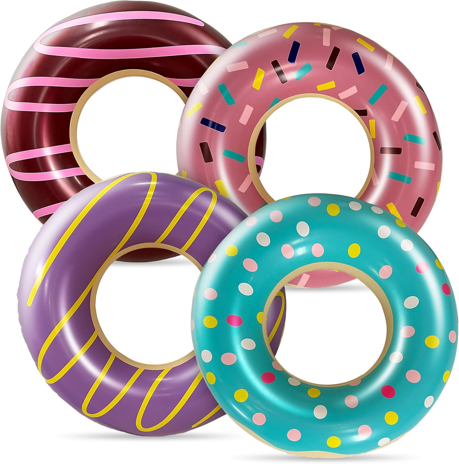 Detalle de 4E's Novelty 4 Pack Donut Pool Floats – 30 inch Inflatable Donuts for Kids & Adults