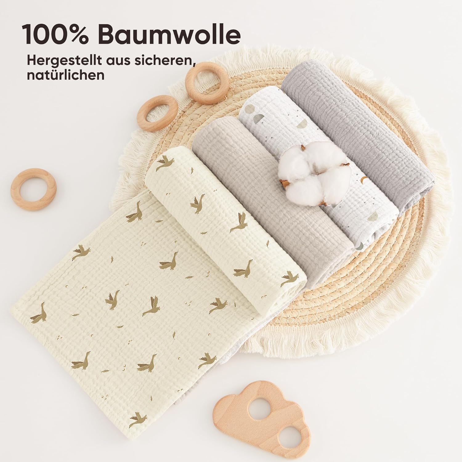 Thumbnail 3 de Bearmoss Moltontücher Baby aus 100% Baumwolle, 4er Set Musselin-Spucktücher 60x60 cm (Aprikosenblüten)