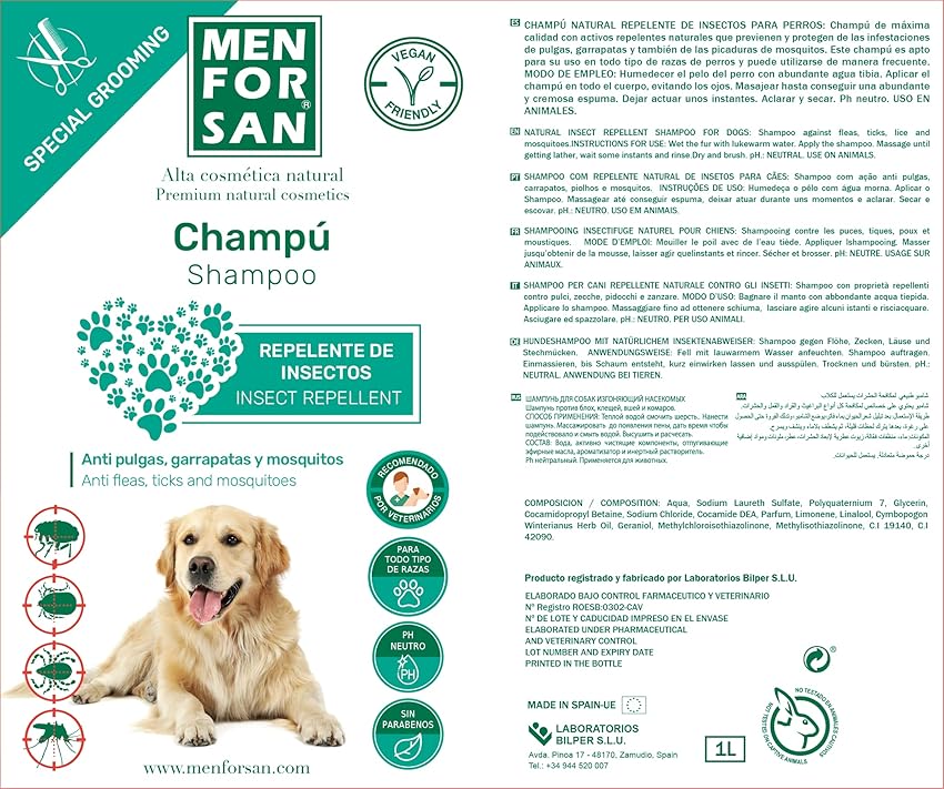 MENFORSAN Champú repelente de insectos para perros 5 l