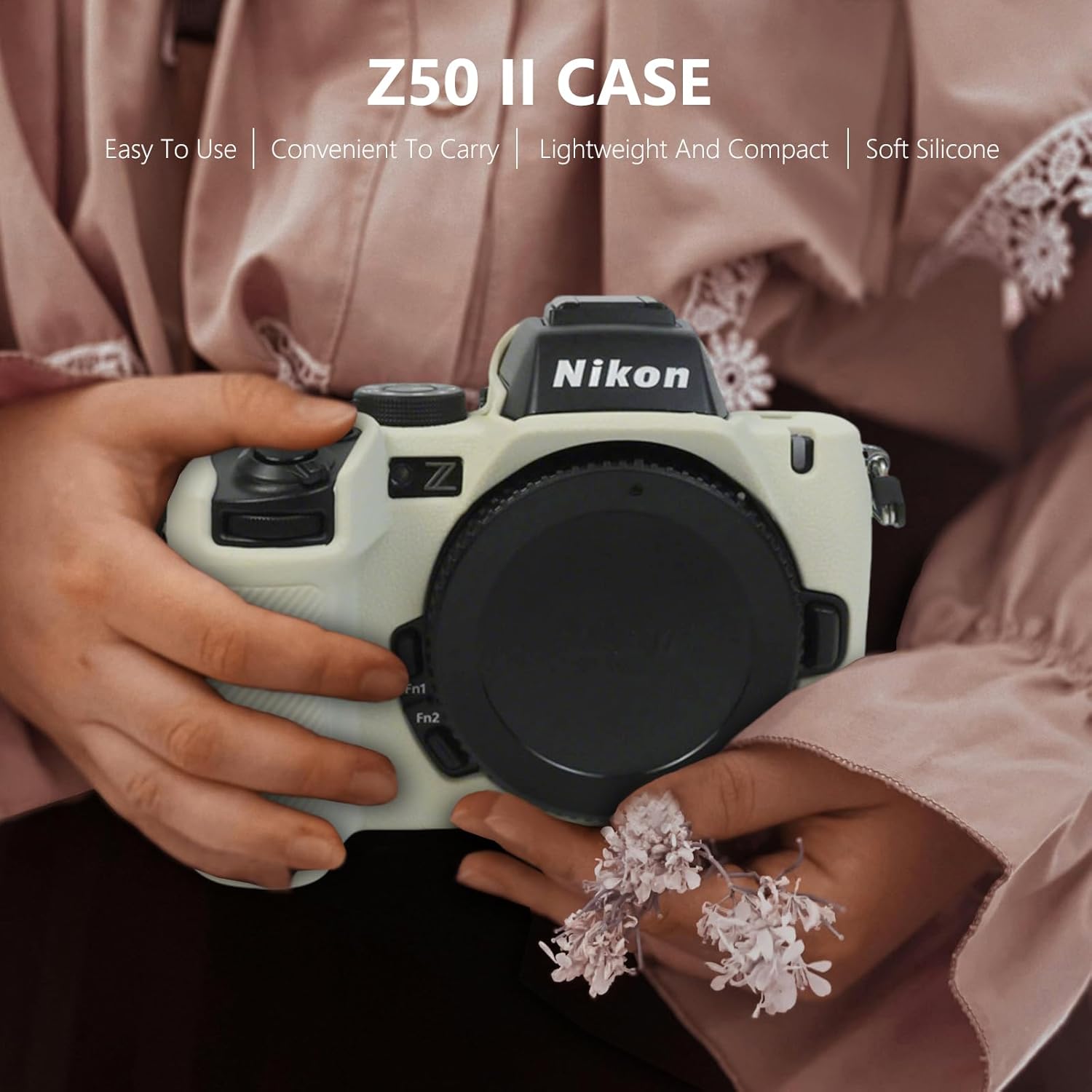 Detalle de Z50 II Hülle aus weichem Silikon für Nikon Z50 II – ultradünn, gebrochenes Weiß