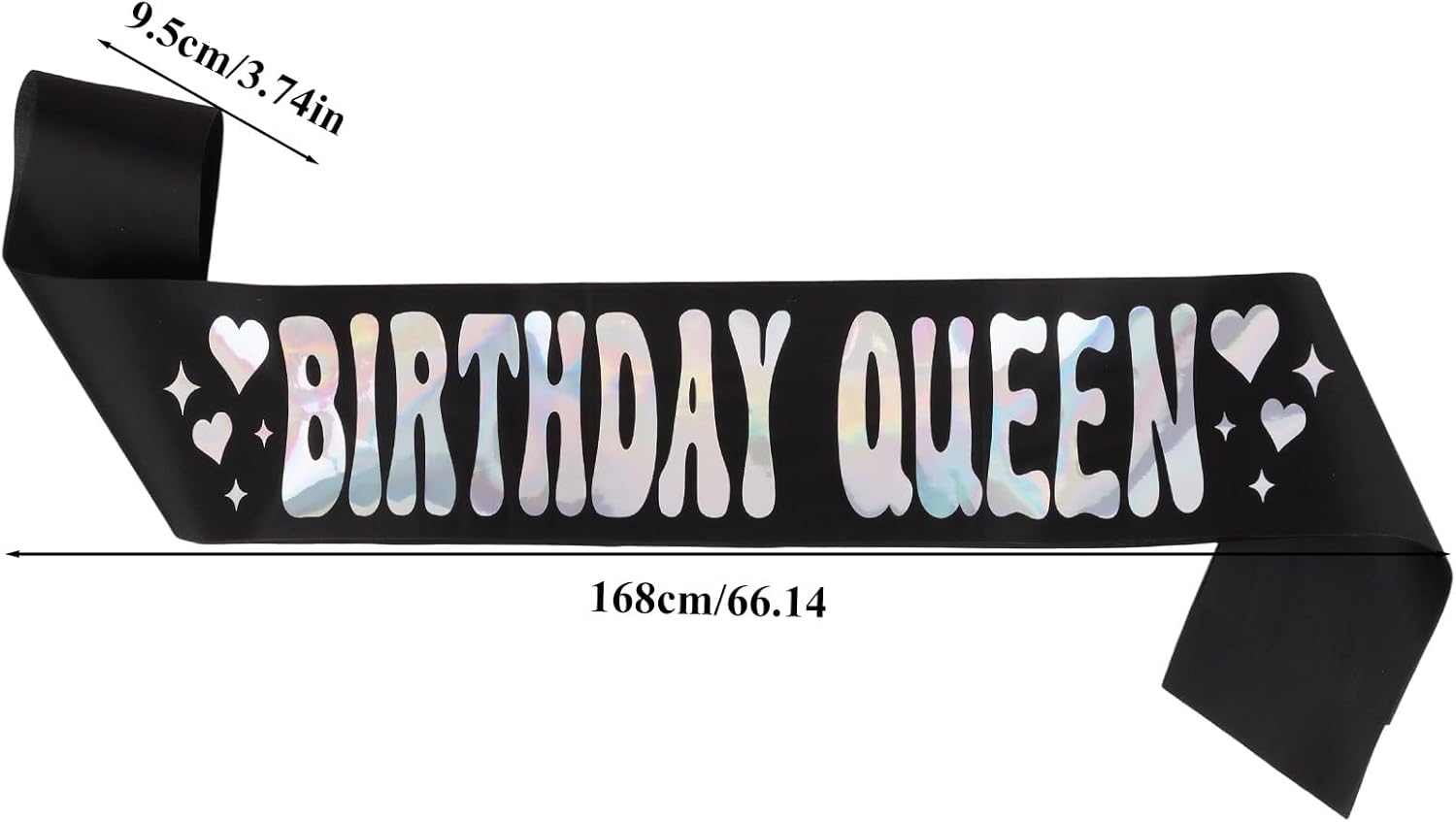 Detalle de Wanciler Birthday Satin Sash — Birthday Queen, Black with Glitter