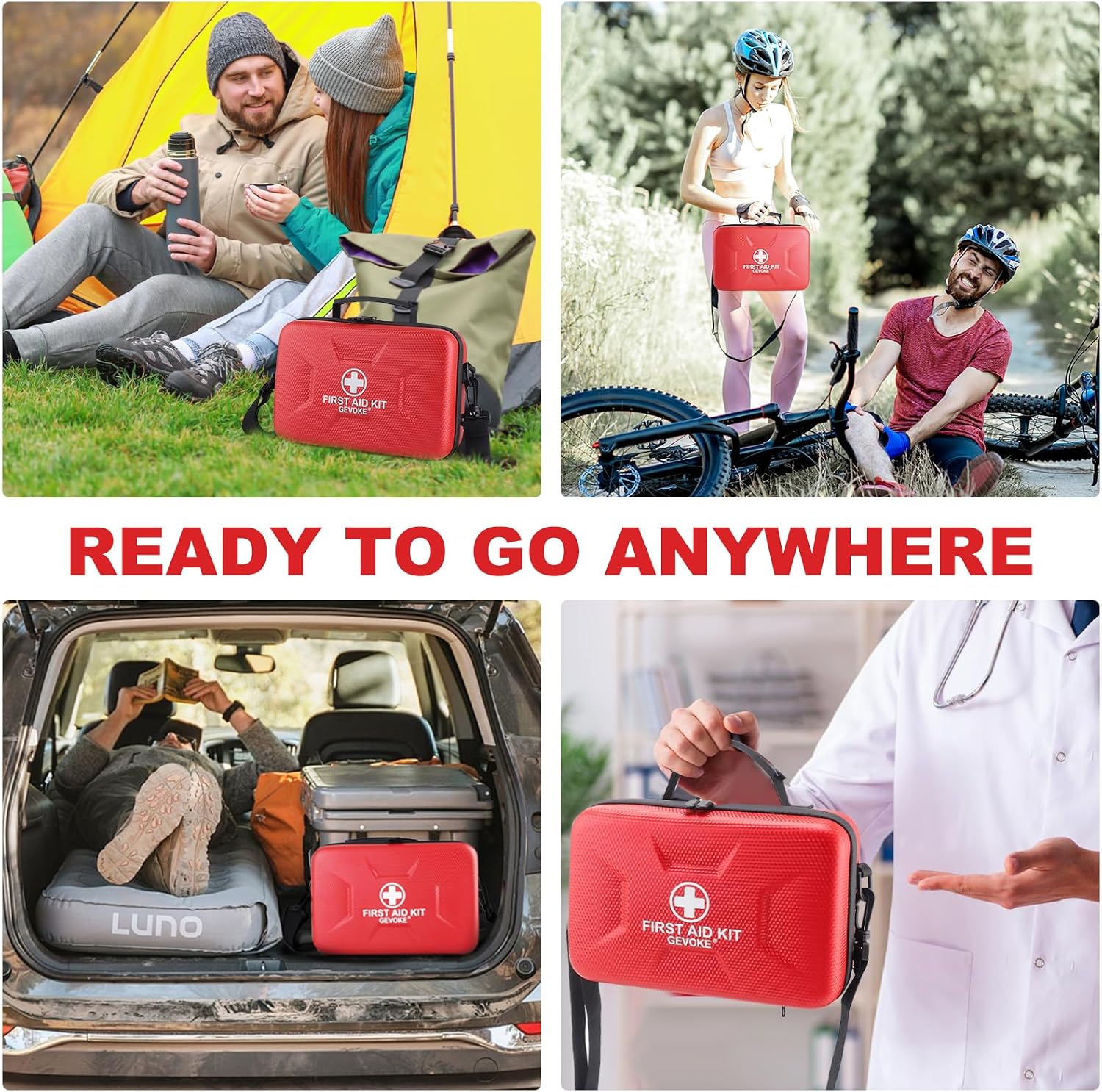 Thumbnail 6 de Gevoke 410-Piece Waterproof Hard Shell First Aid Kit, Red, 5 Compartments