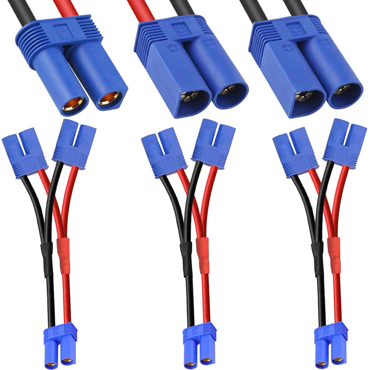 Detalle de Xiatiaosann EC5 Plug Parallel Connector Cable Set (3 Pcs) — 1 Female to 2 Male, 10AWG