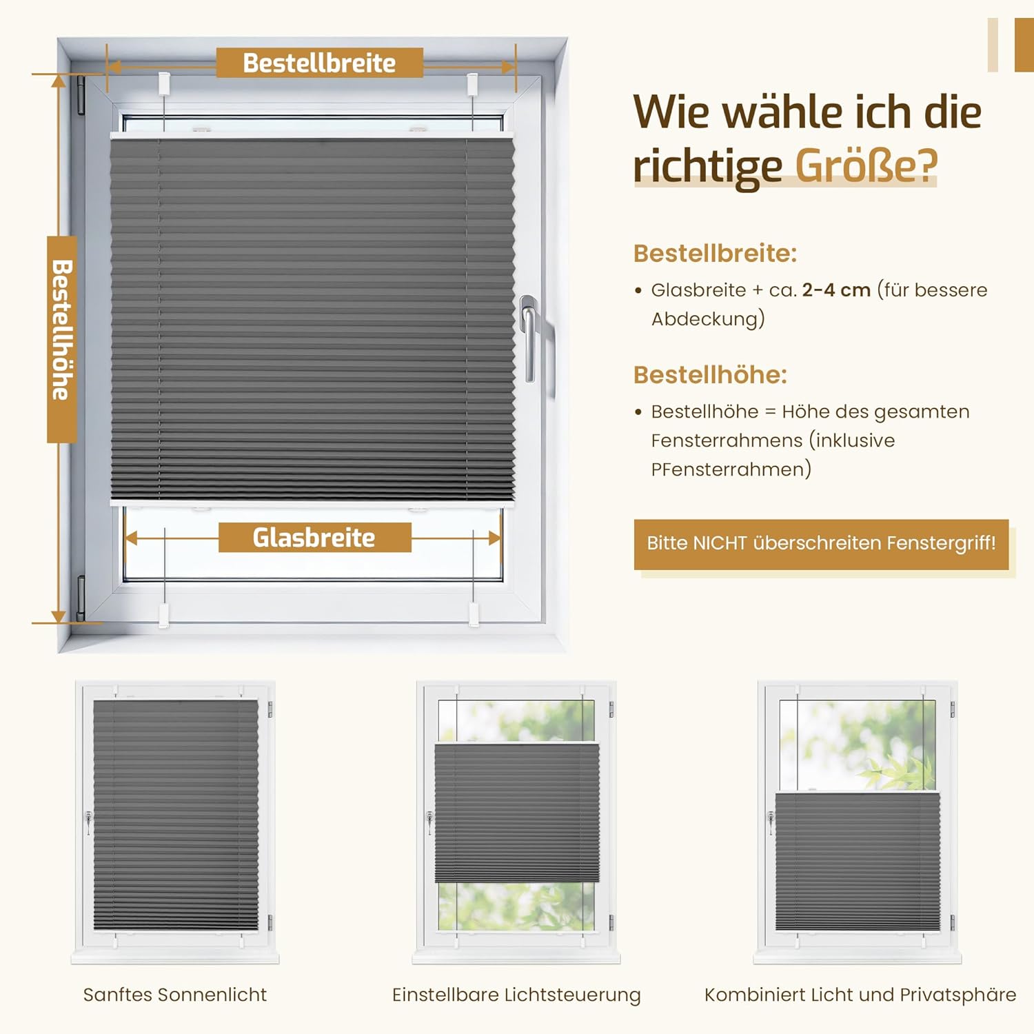 Thumbnail 4 de Grandekor Plissee Klemmfix ohne Bohren Anthrazit 80x130 cm – Fensterplissee für Privatsphäre und Lichtsteuerung