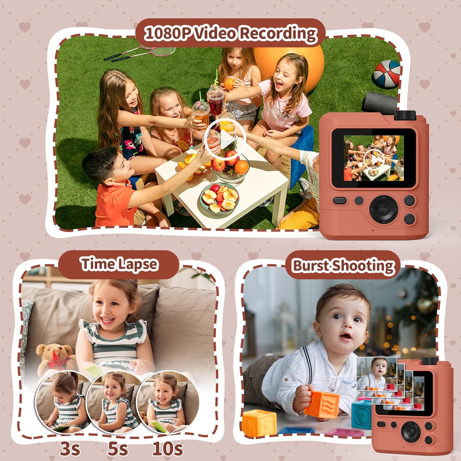 Detalle de Gofunly Sofortbildkamera Kinder mit 1080P, 32 GB Karte & Sofortdruck-Papier (3–12 Jahre)