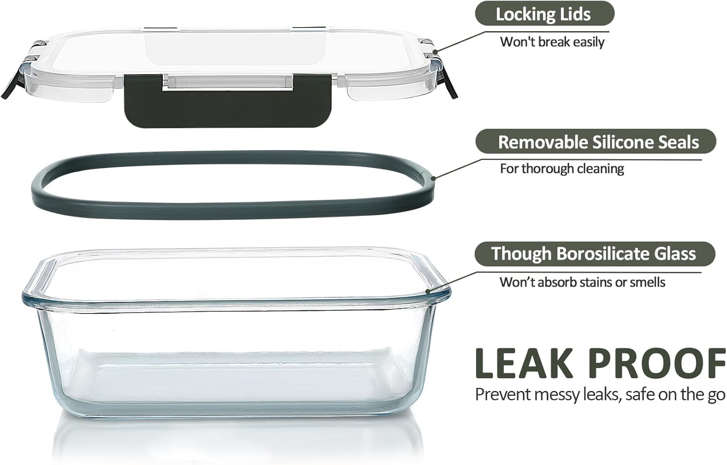 Thumbnail 2 de MCIRCO 5-Pack 36 Oz Glass Meal Prep Containers with Snap Lock Lids (Borosilicate)