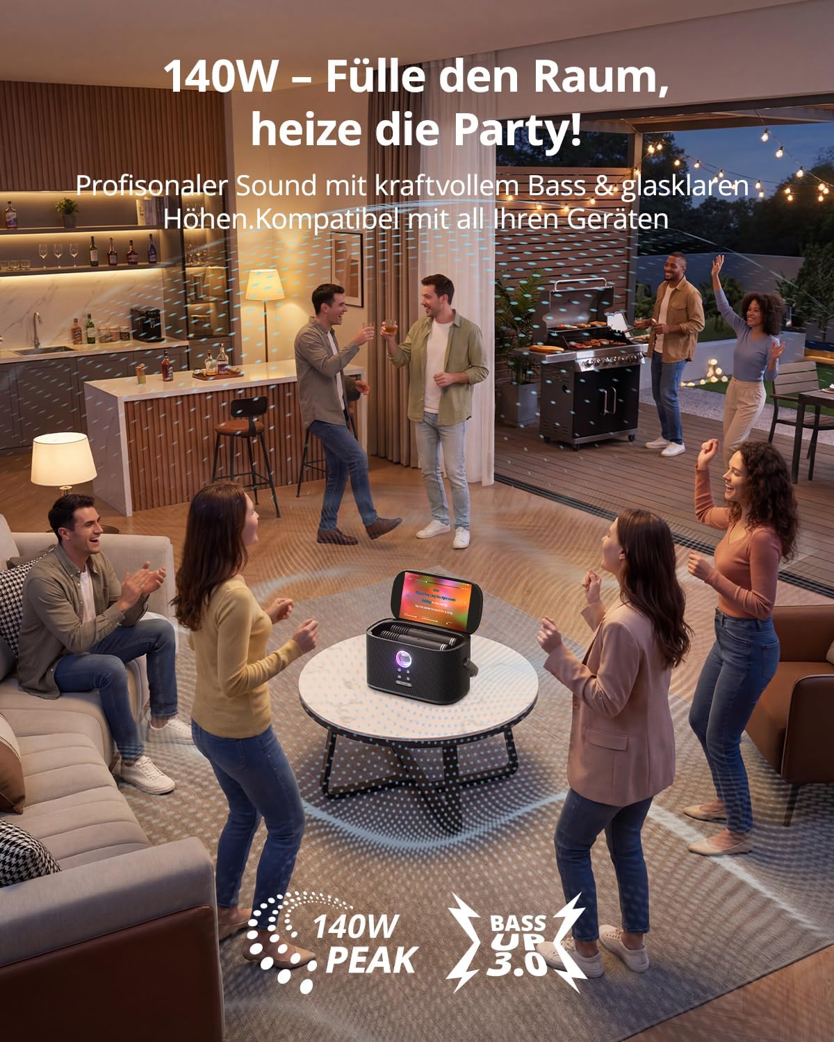 Detalle de Ikarao Shell S2 Karaoke-Maschine: Komplettsystem mit Textanzeige, 140 W, Bluetooth, HDMI inkl. KaraFun