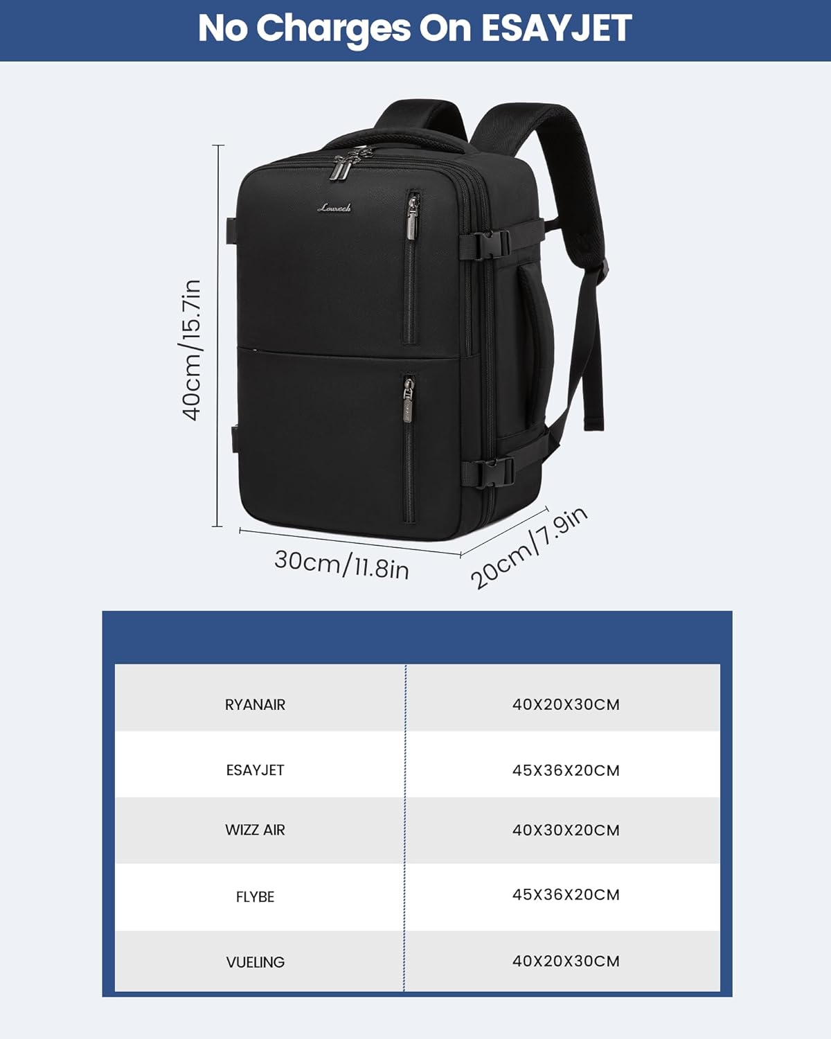 Thumbnail 3 de LOVEVOOK Ryanair Cabin Bags 40x30x20 Travel Backpack Underseat